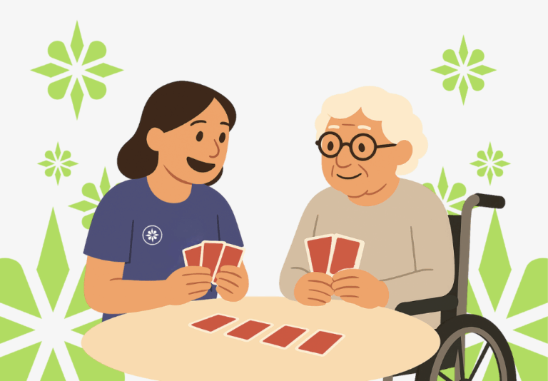 Avustaja ja asiakas pelaavat korttia