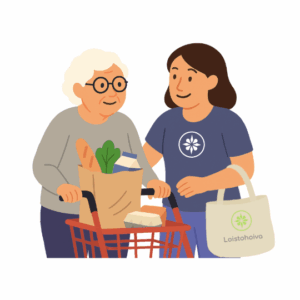 Avustaja ja asiakas kaupassa