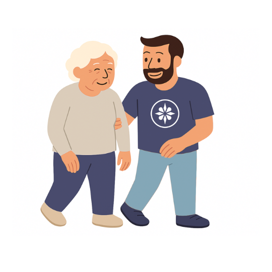 Avustaja ja asiakas kävelyllä