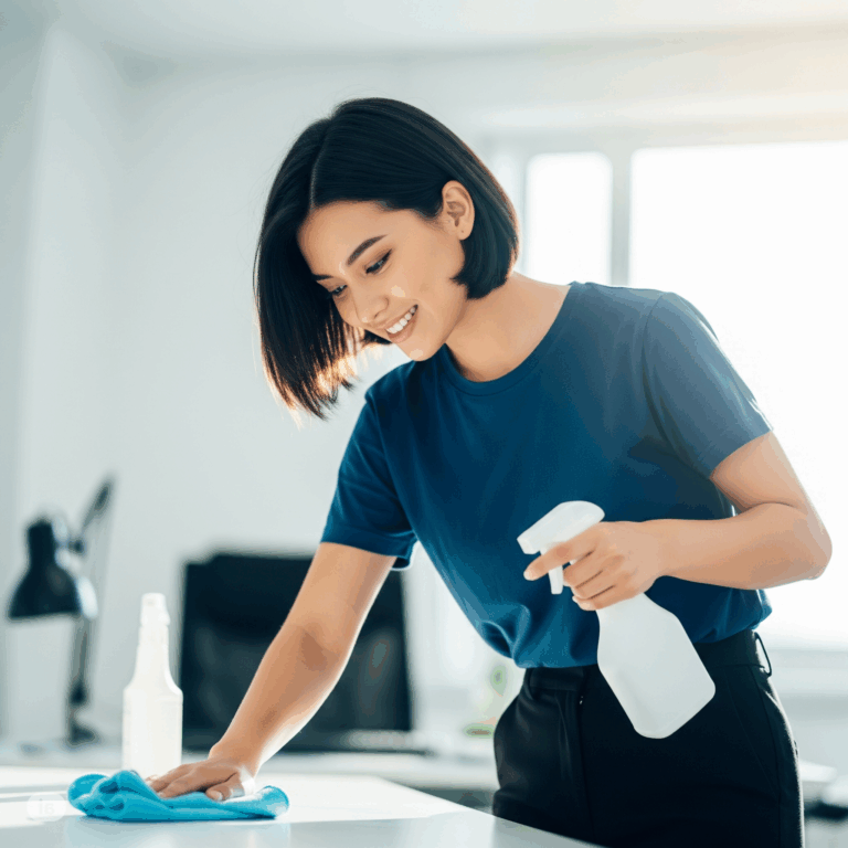 Kodinhoito ja siivous: avustaja siivoaa